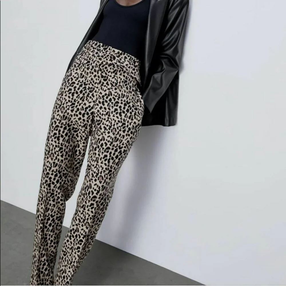 Zara Belted Animal Print Leopard Belted Trousers Pants NEW without Tags! Medium